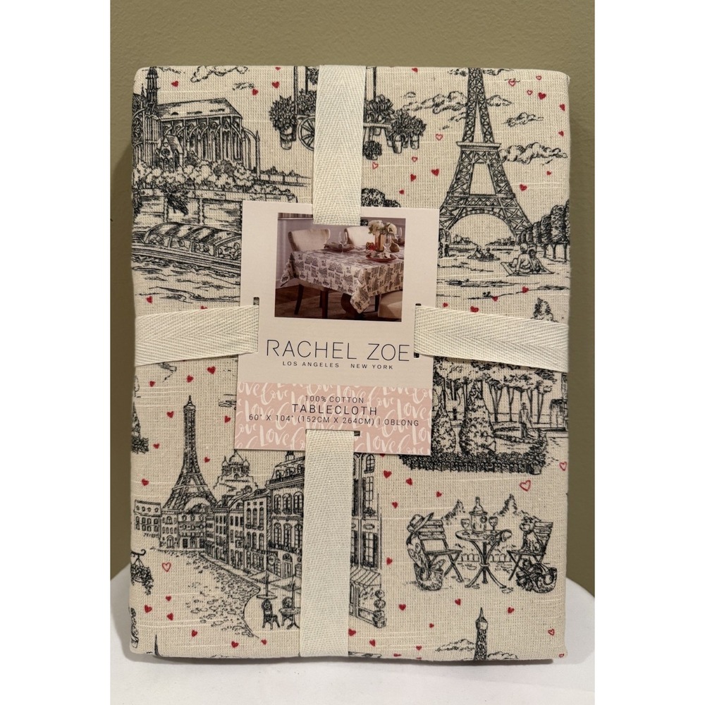 Rachel Zoe Paris Pink Hearts Eiffel Tower Cafe Tablecloth 60x104 Valentine's Day